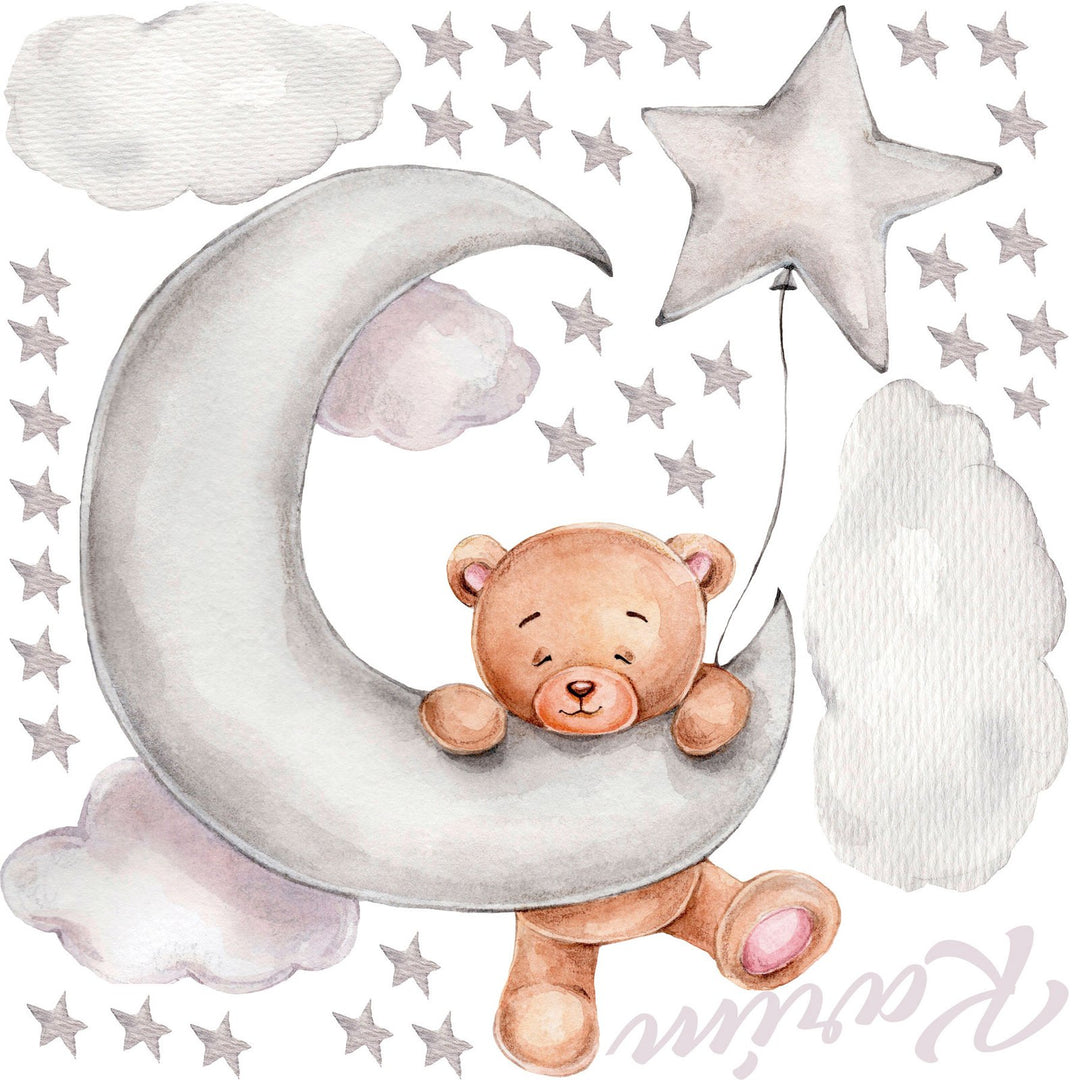 Vinilo Decorativo Oso Estrellas Y Luna Impresión