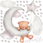 Vinilo Decorativo Oso Estrellas Y Luna Impresión