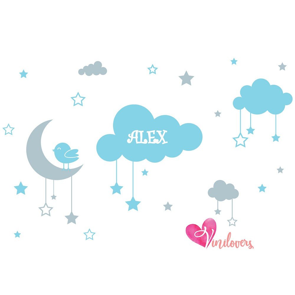 vinilo infantil nubes estrellas luna pajaros