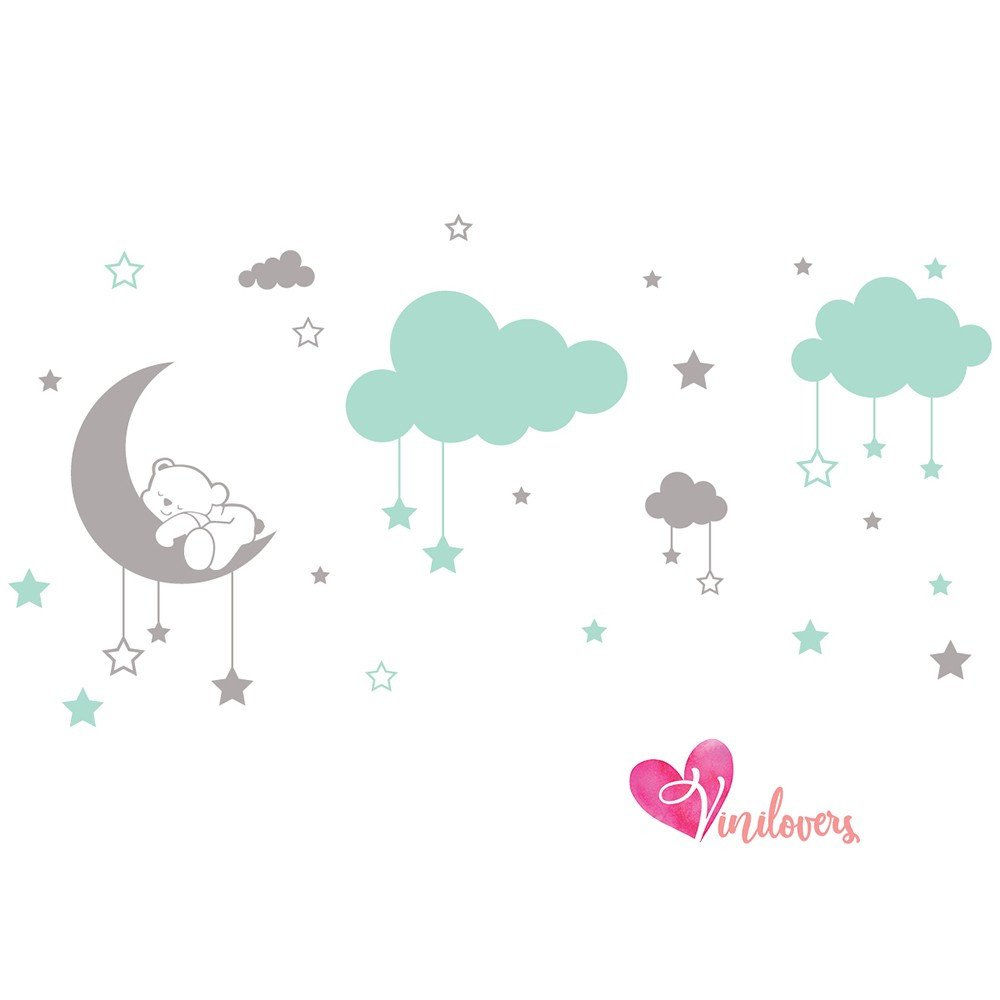 Vinilos adhesivos infantiles decoracion luna oso estrellas nubes bebes Colombia Bogota Medellin Cali Barranquilla