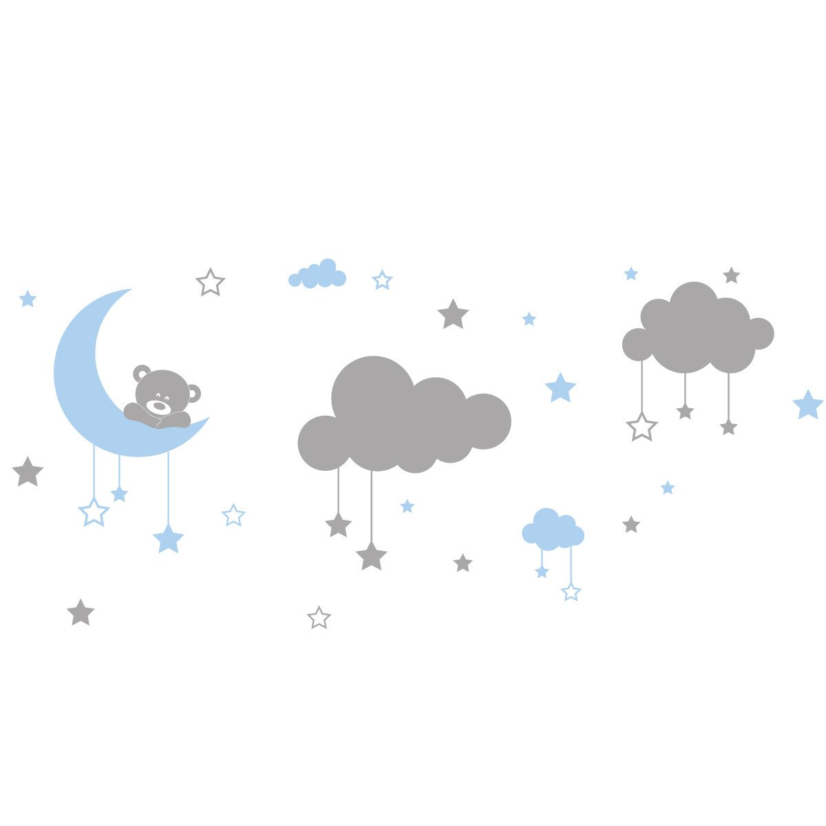 Vinilo Decorativo Adhesivo Infantil Luna Nubes Estrellas Oso