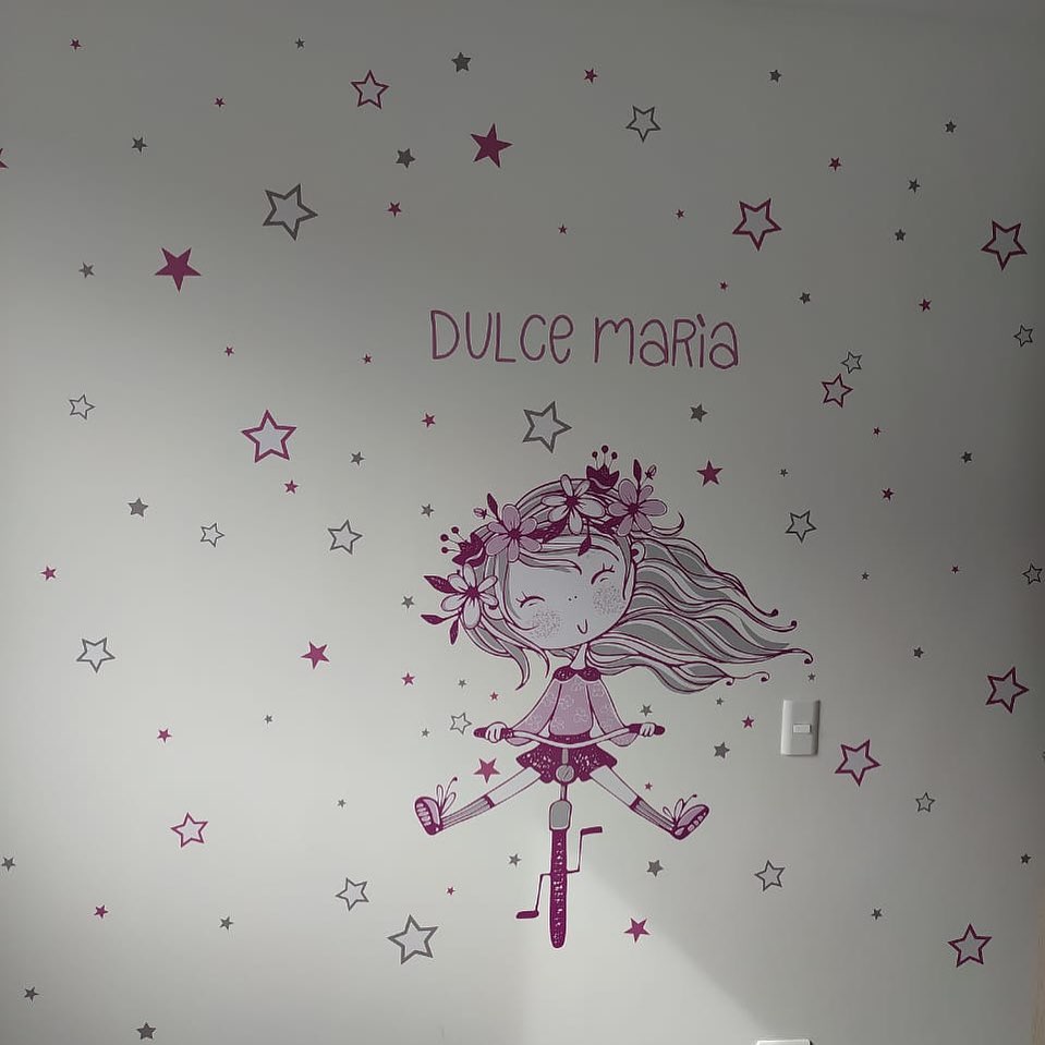 Vinilo Decorativo Adhesivo Niña Bicicleta y Estrellas