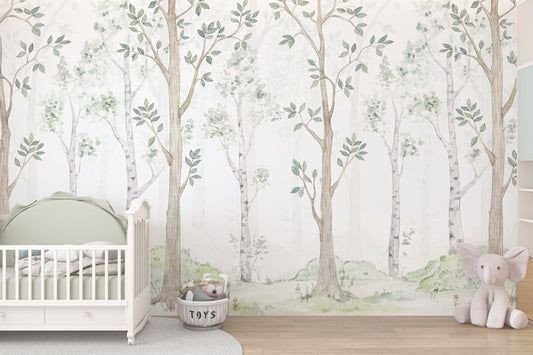 Papel Tapiz Mural Adhesivo Bosque Natural Acuarela
