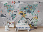 mural mapamundi Ballena Animales