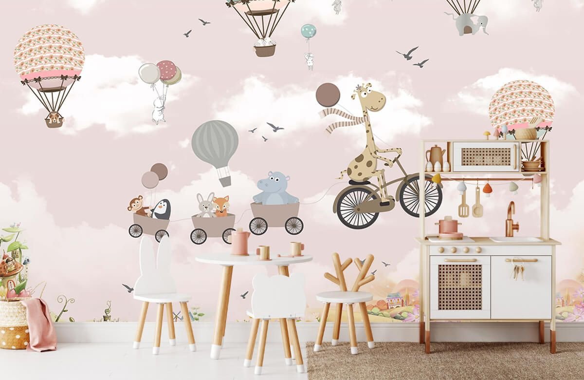 Papel Tapiz Infantil Vinilo Adhesivo Globos y Animales