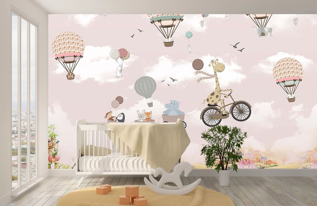 Papel Tapiz Infantil Vinilo Adhesivo Globos y Animales