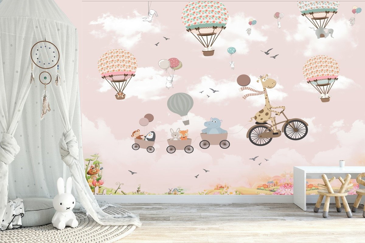 Papel Tapiz Infantil Vinilo Adhesivo Globos y Animales