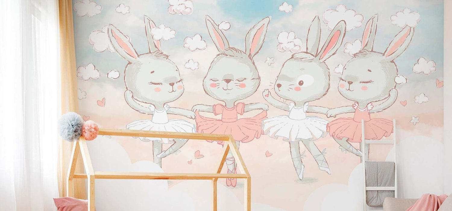 Papel Tapiz Vinilo Mural Conejas Ballet