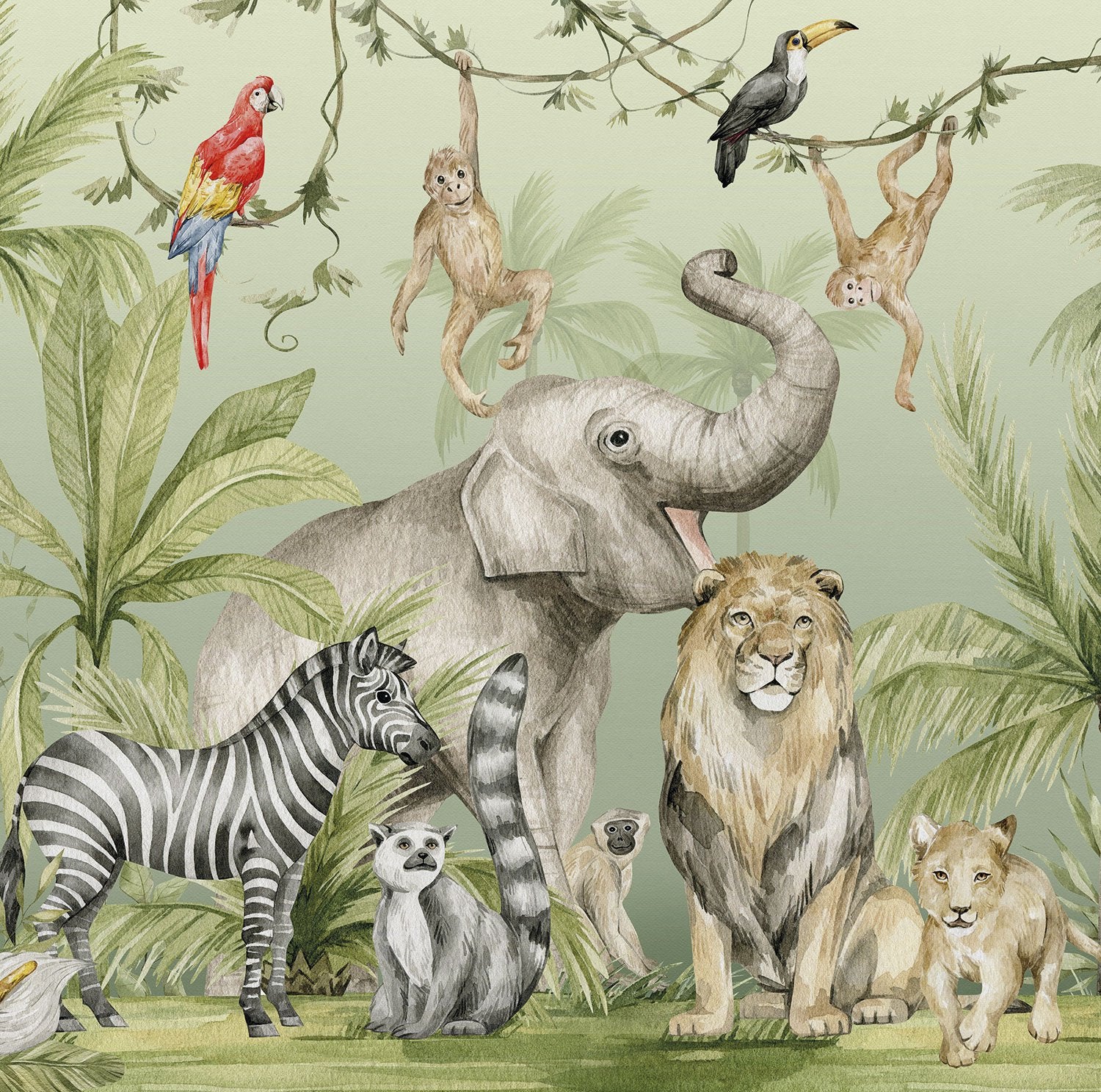 Papel Tapiz Vinilo Adhesivo Jungla Selva Zafari Animales