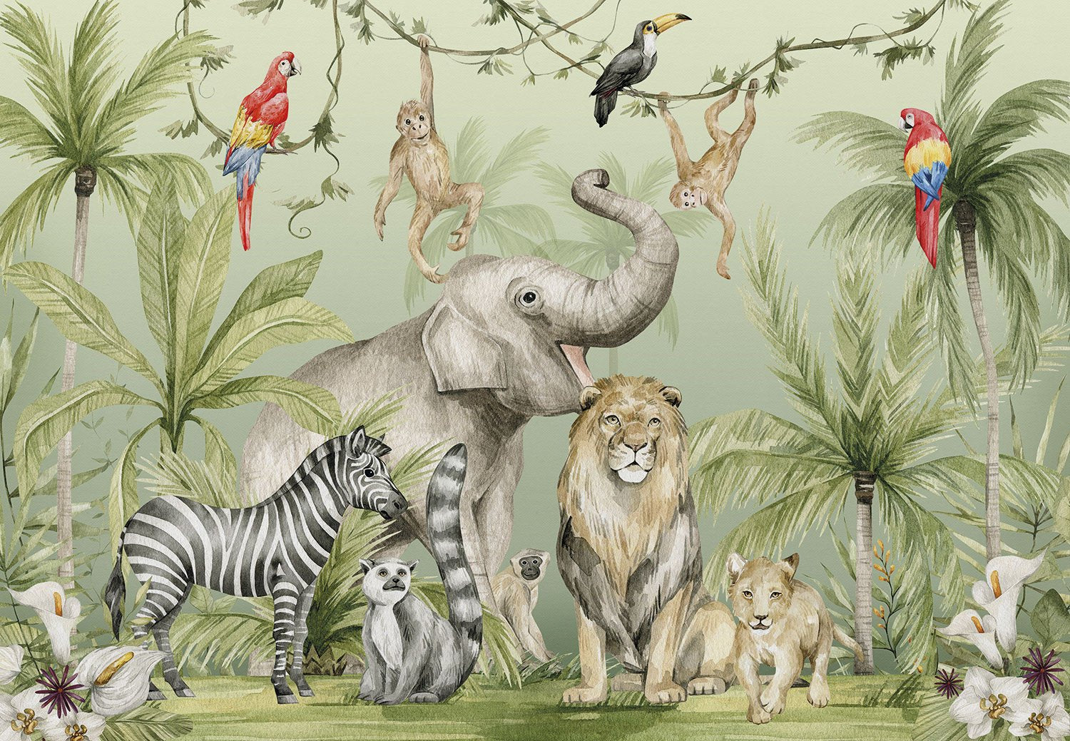 Papel Tapiz Vinilo Adhesivo Jungla Selva Zafari Animales