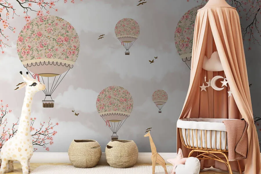 Papel Tapiz Vinilo Adhesivo Globos Florales