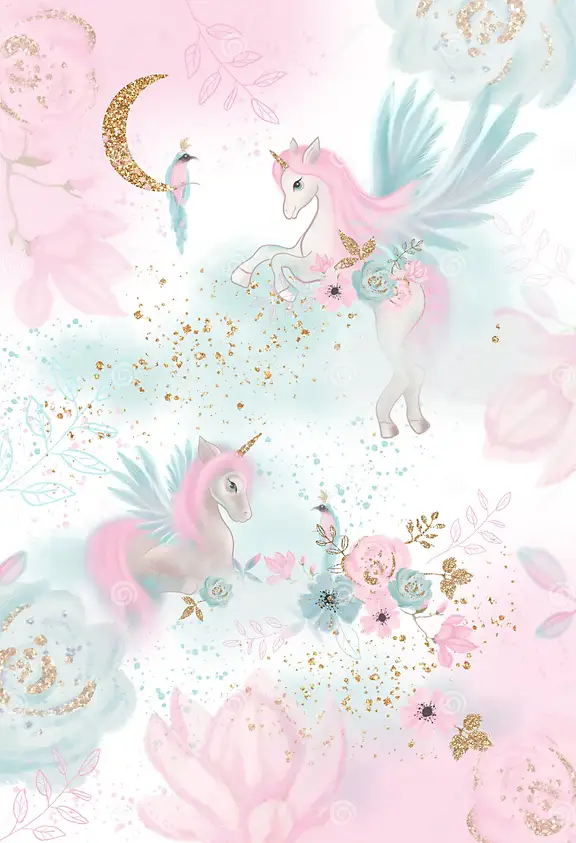 Papel Tapiz Vinilo Adhesivo Unicornios y Flores