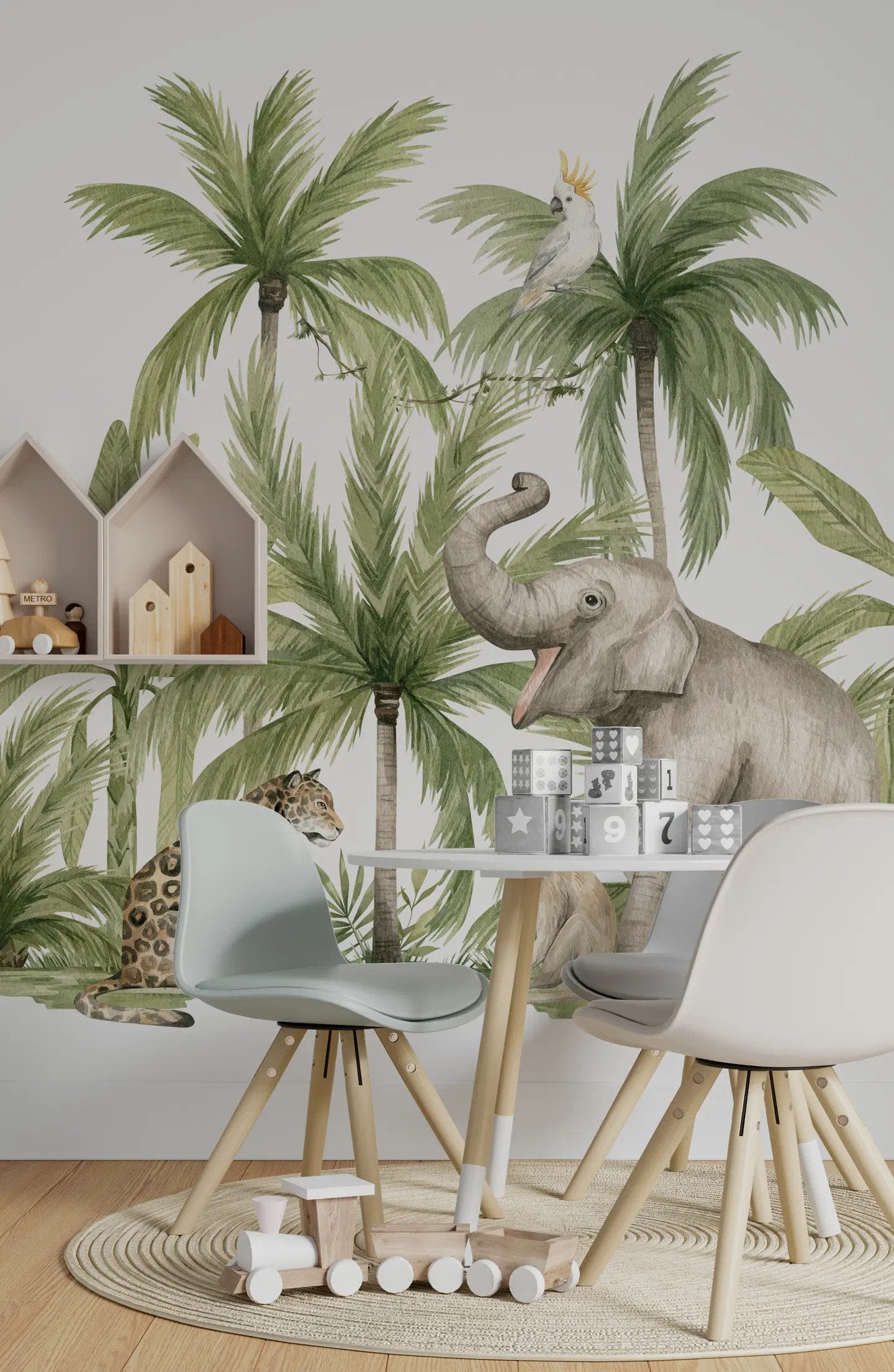 Papel Tapiz Adhesivo Zafari Infantil de Animales de la Selva