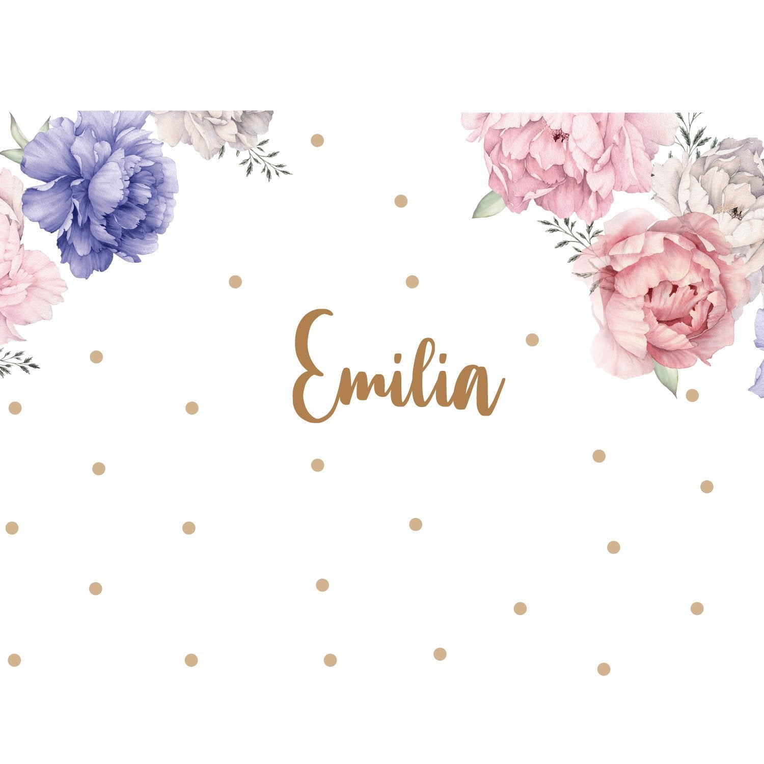 Peonias Acuarela Puntos y Nombre Personalizado Impresión