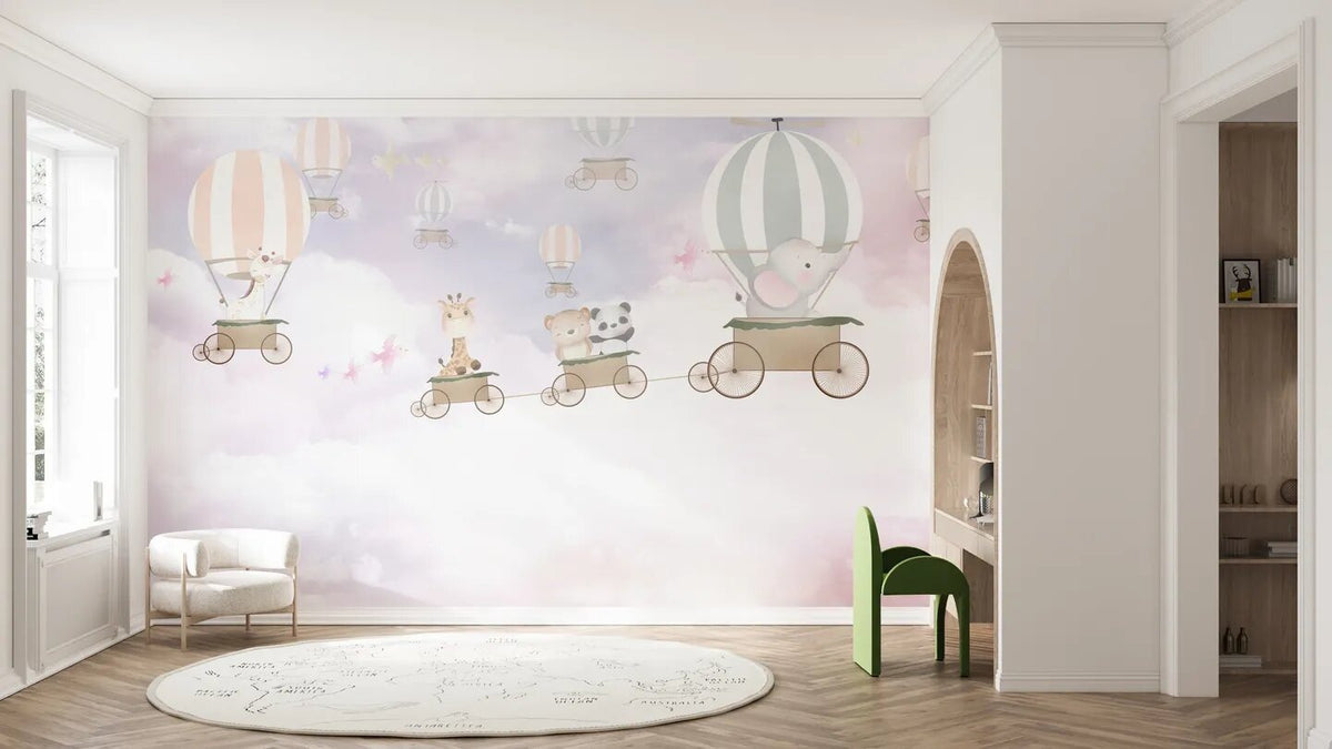 Papel Tapiz Arbol Infantil Animales Globos