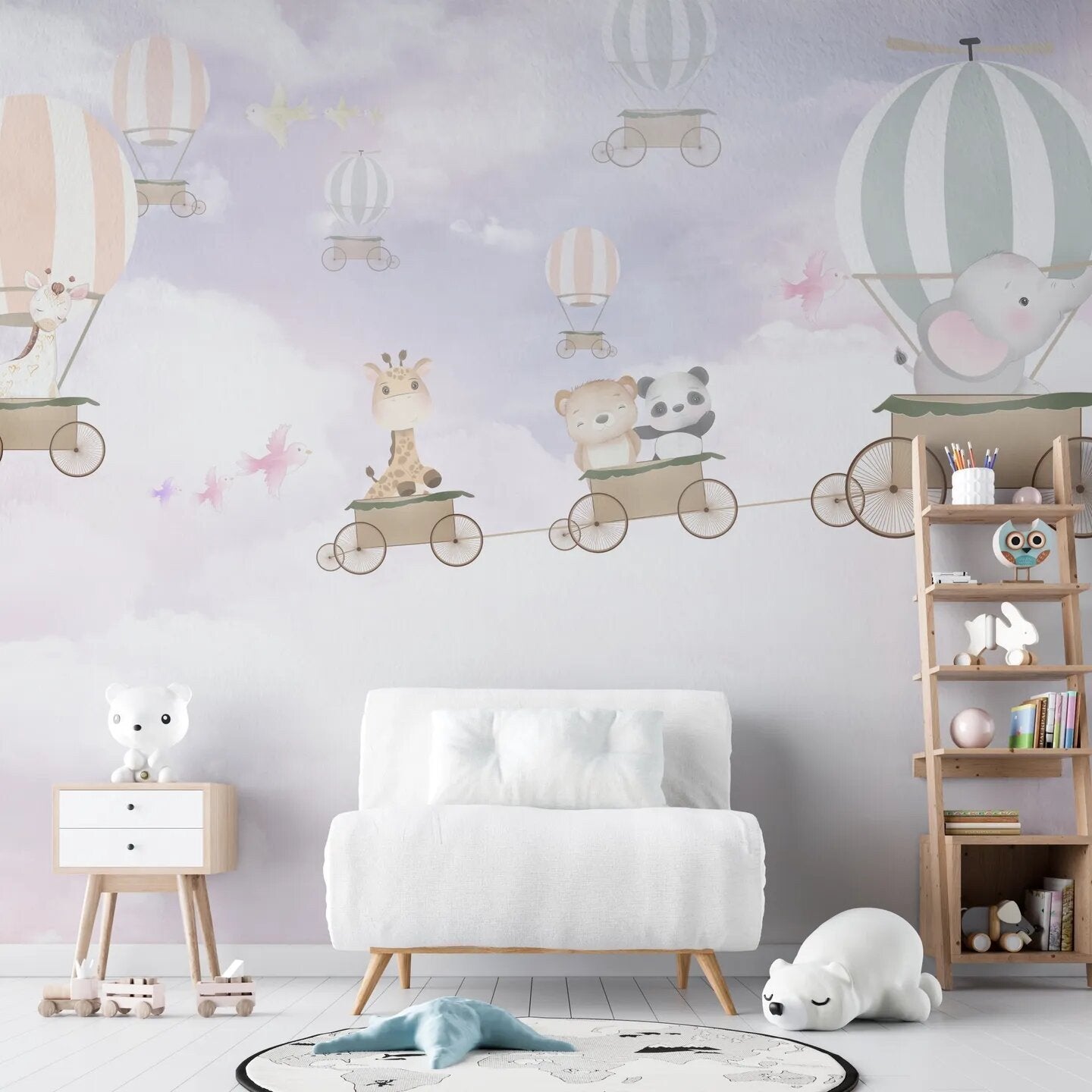 Papel Tapiz Arbol Infantil Animales Globos