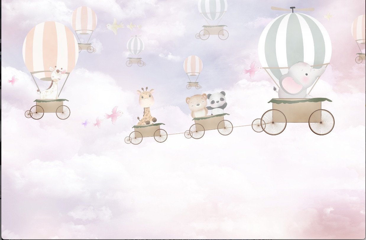 Papel Tapiz Arbol Infantil Animales Globos
