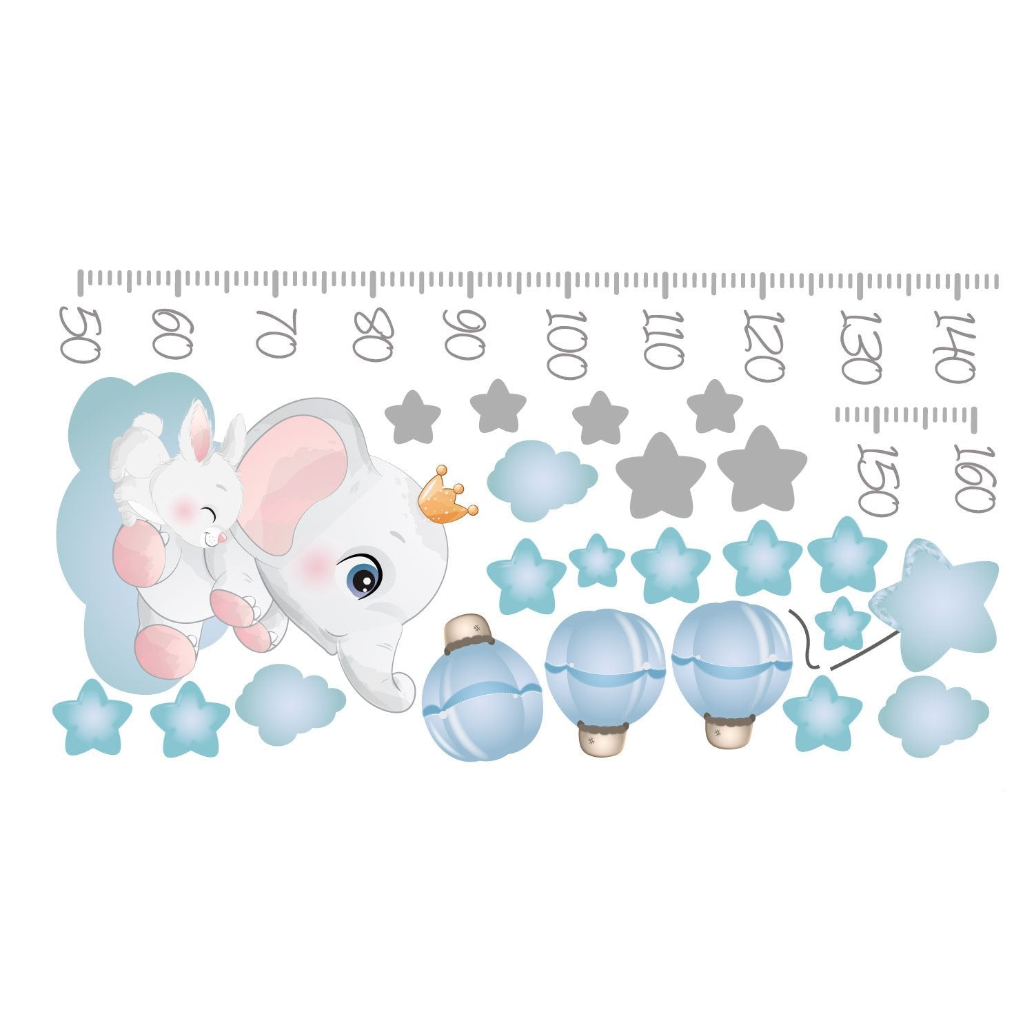 Vinilo Decorativo Medidor Elefantes y Conejos Niño