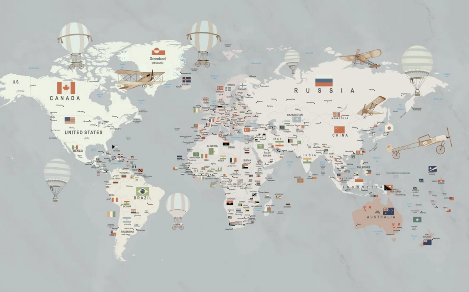 Papel Tapiz Mapa de Banderas y Globos