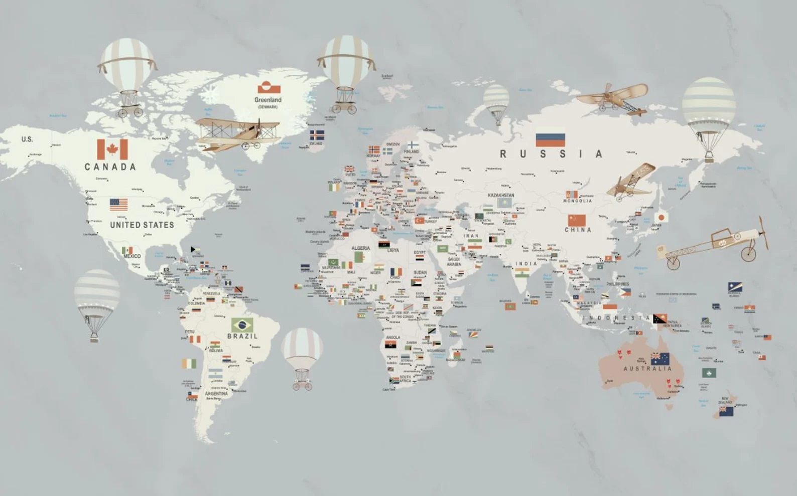 Papel Tapiz Mapa de Banderas y Globos