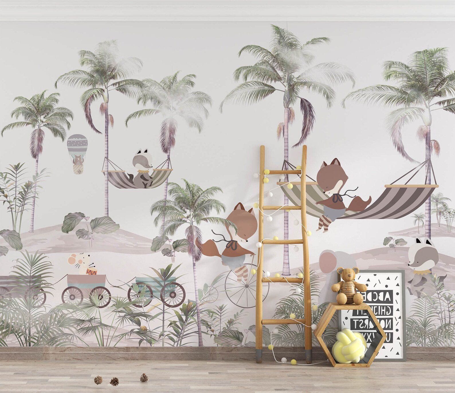 Papel tapiz adhesivo animales bebe flores