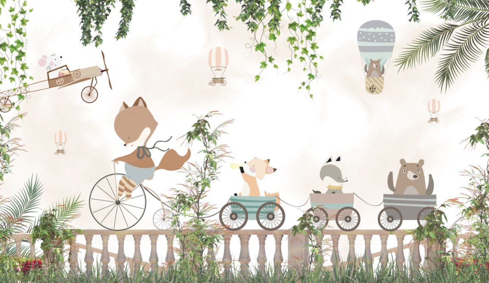 Papel tapiz adhesivo  Jardin de Animales y Globos