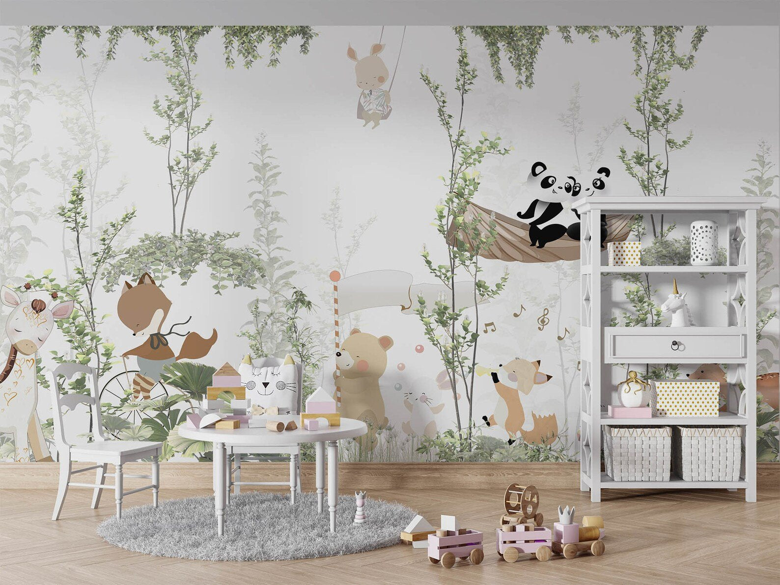 Papel tapiz adhesivo Bosque Animales Bebé