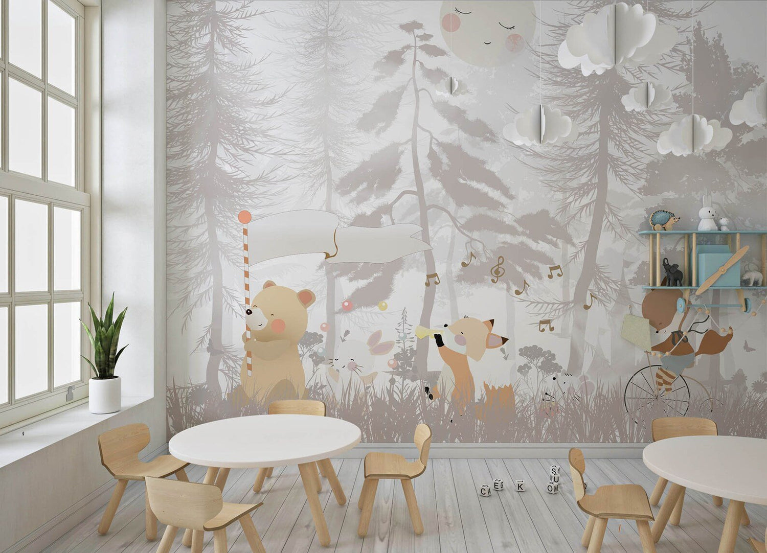 Papel tapiz adhesivo Bosque Animales Bebé