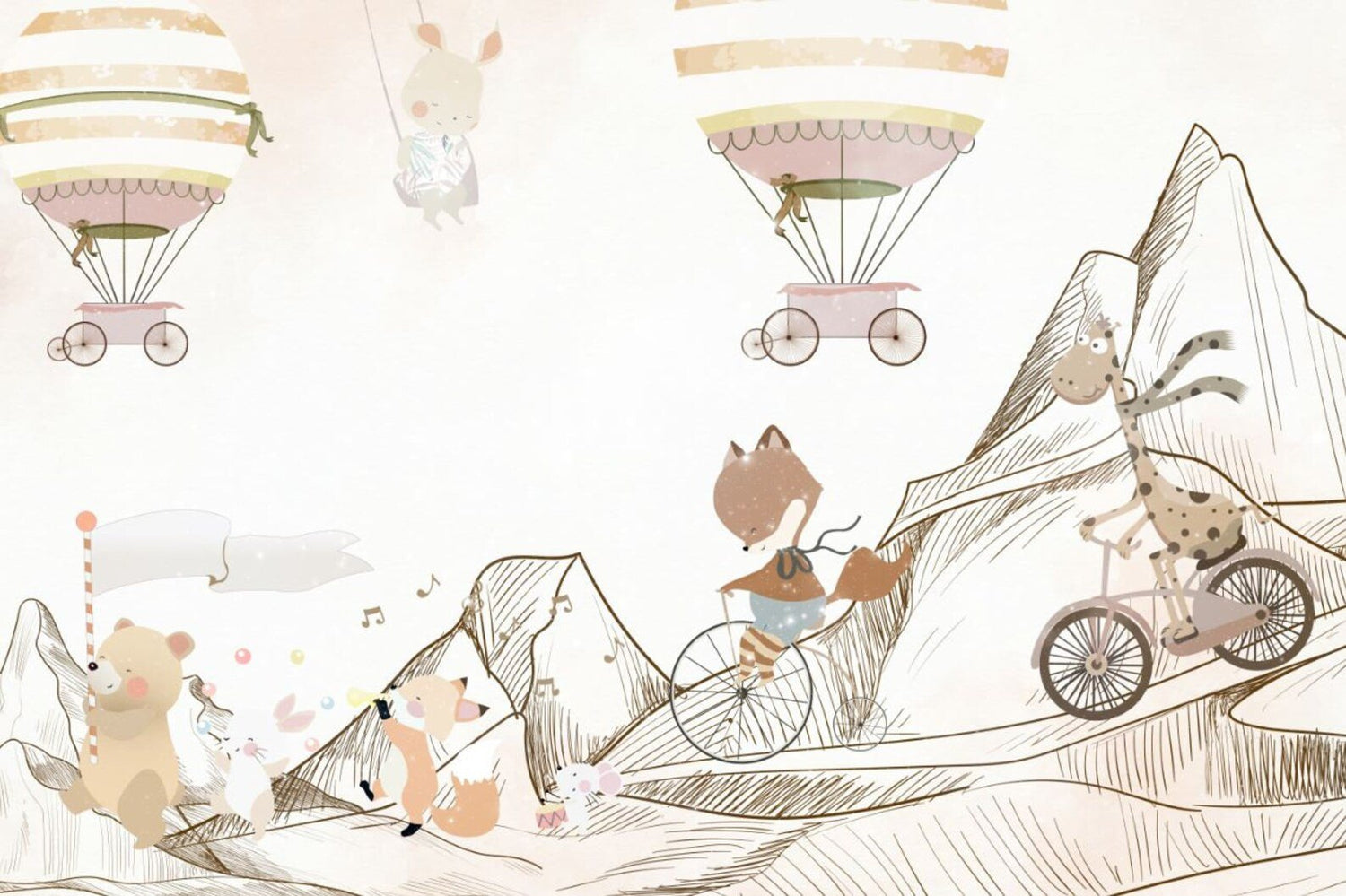 Papel tapiz adhesivo Animales Globos Montaña