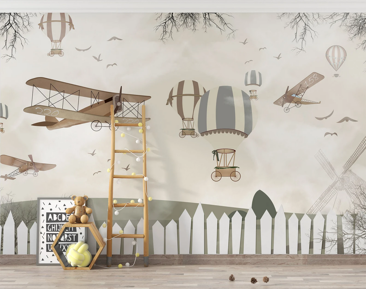 Papel tapiz adhesivo Jardin Globos Aviones