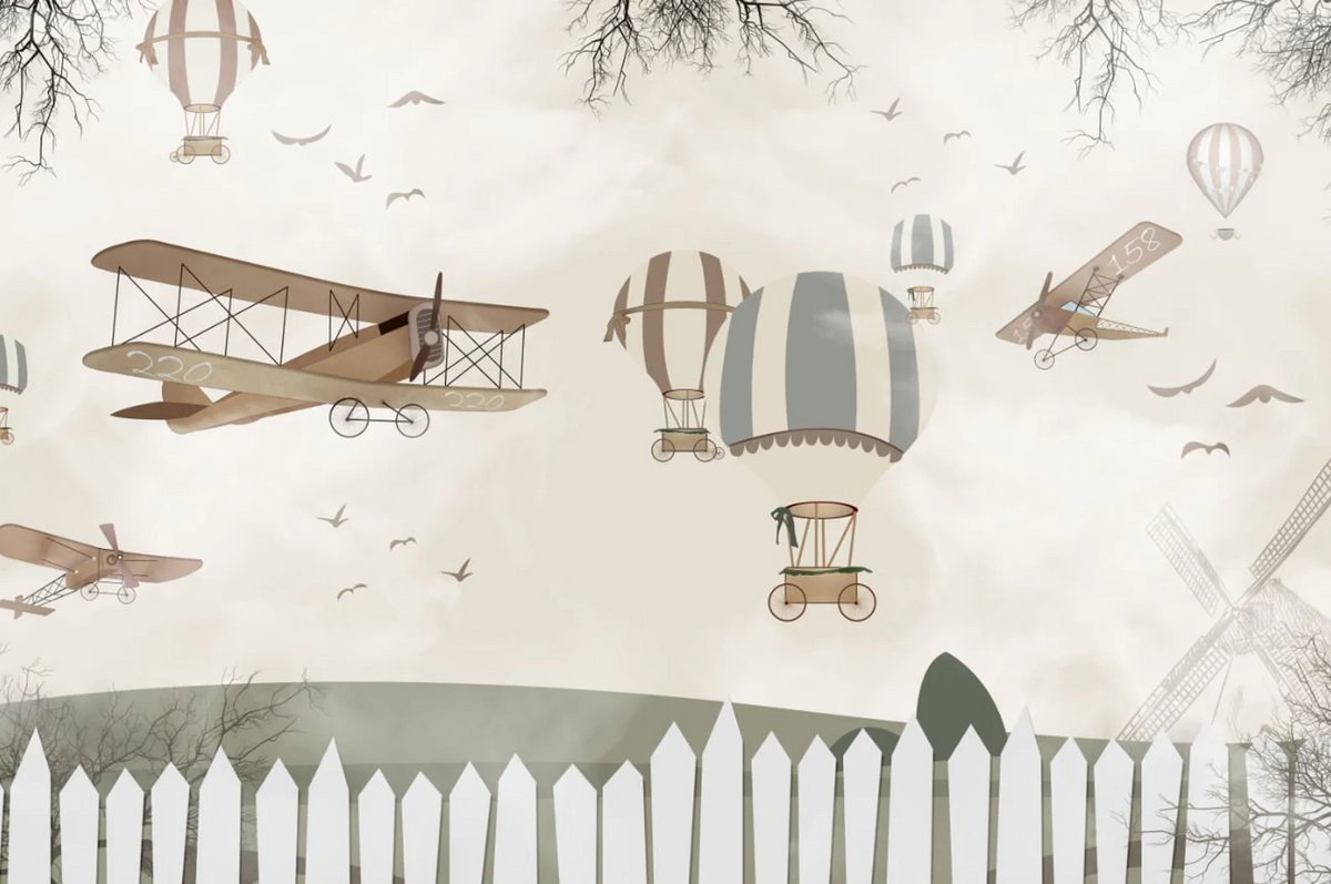 Papel tapiz adhesivo Jardin Globos Aviones