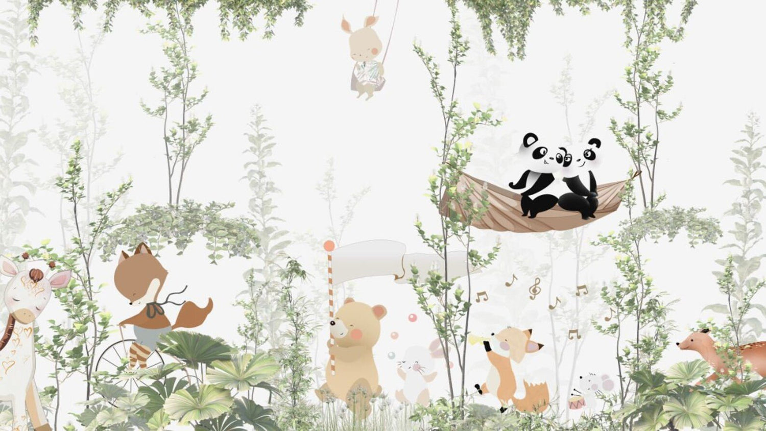 Papel tapiz adhesivo Bosque Animales Bebé