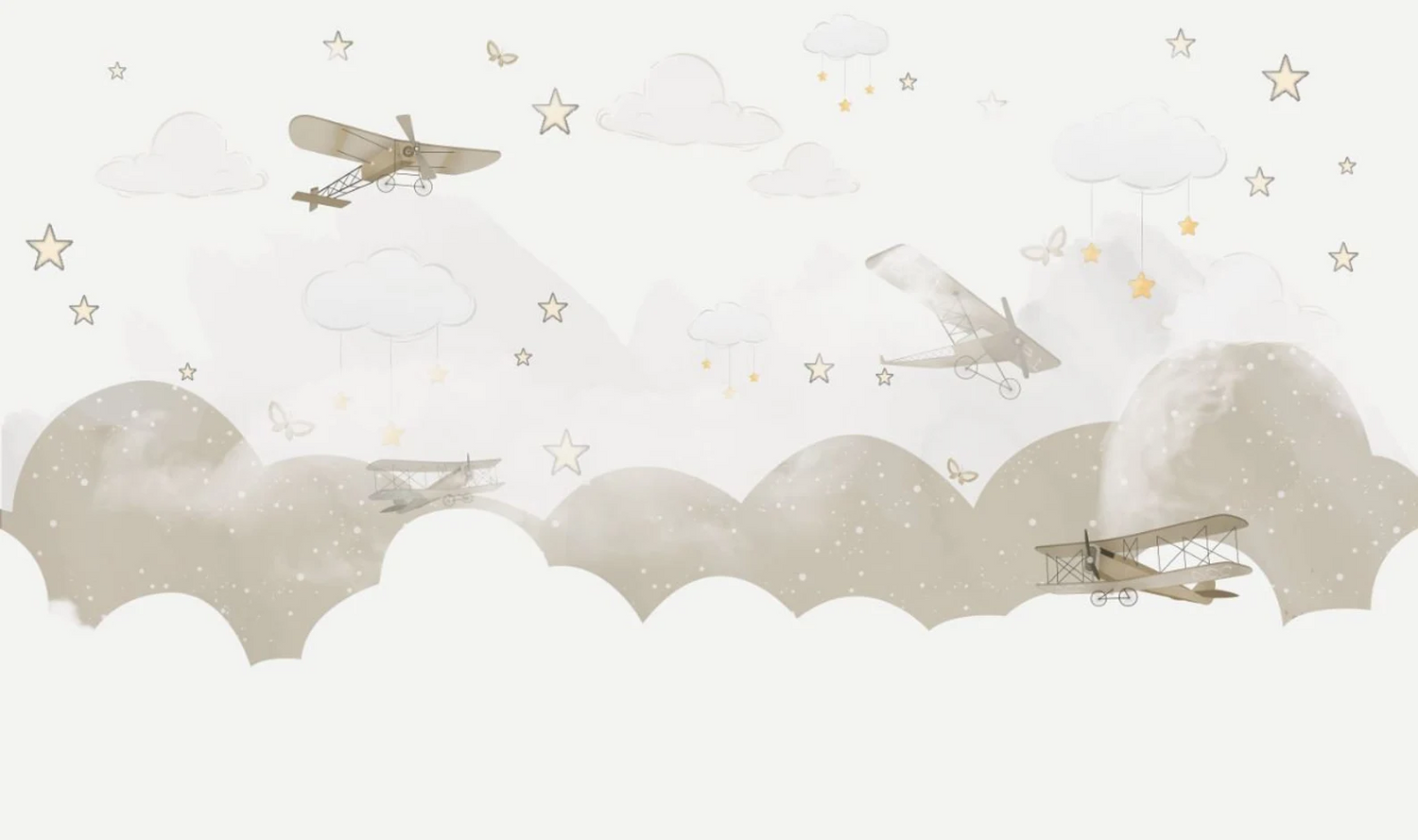 Papel tapiz adhesivo Estrellas Aviones Nubes