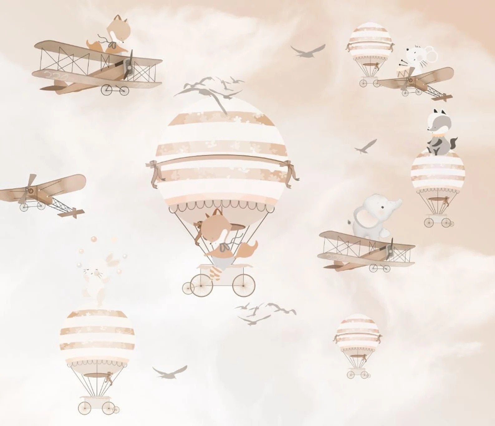 Papel tapiz adhesivo Aviones Animales Globos Niños