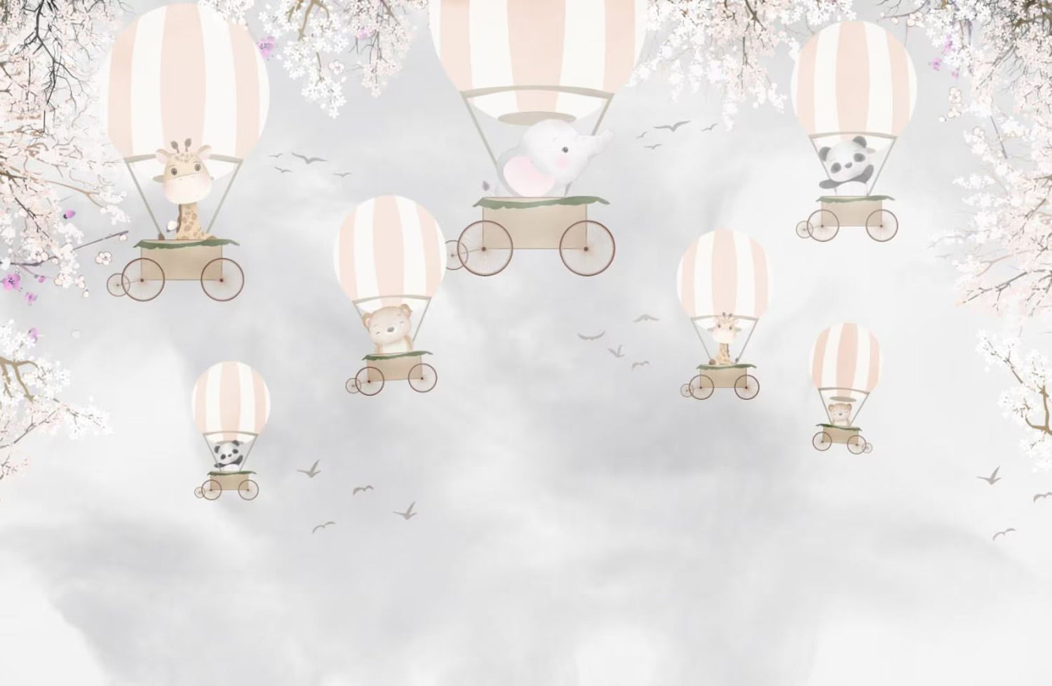 Papel tapiz adhesivo Animales Flores Globos Niñas