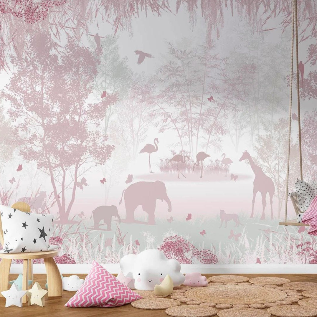 Papel tapiz adhesivo Infantil Jungla Pastel