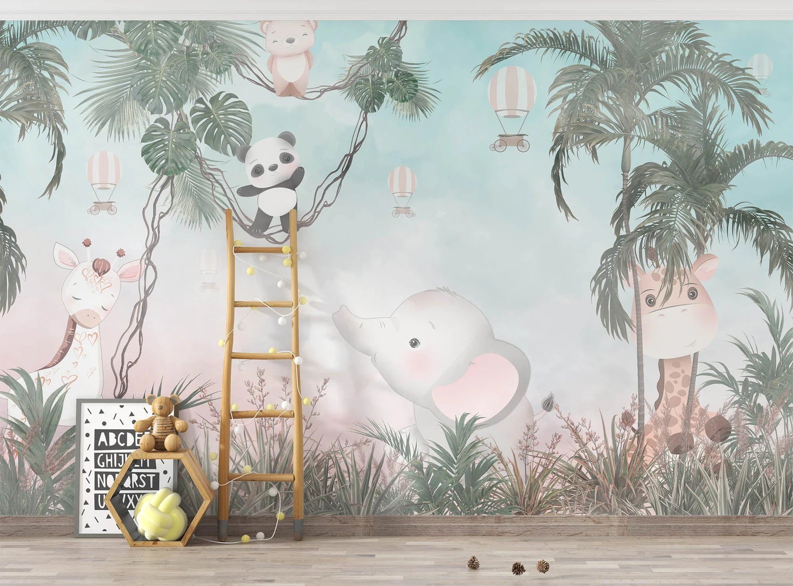 Papel tapiz adhesivo Infantil Zafari Pastel