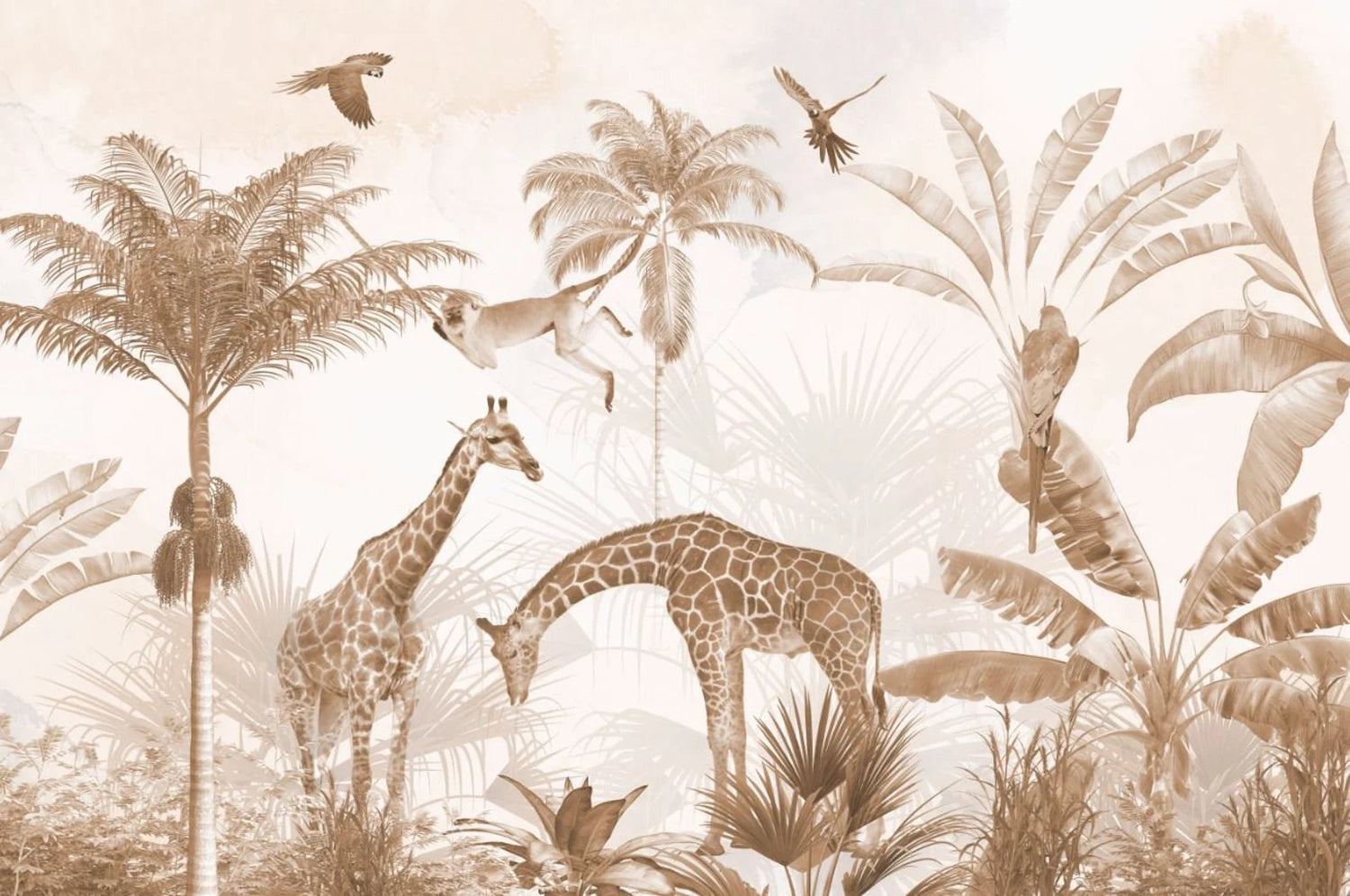 Papel tapiz adhesivo Infantil Jungla Sepia