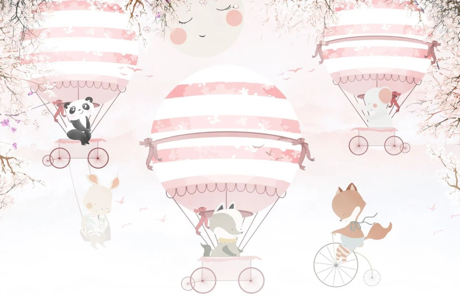 Papel tapiz adhes ivoInfantil Animales Globos Flores Cielo