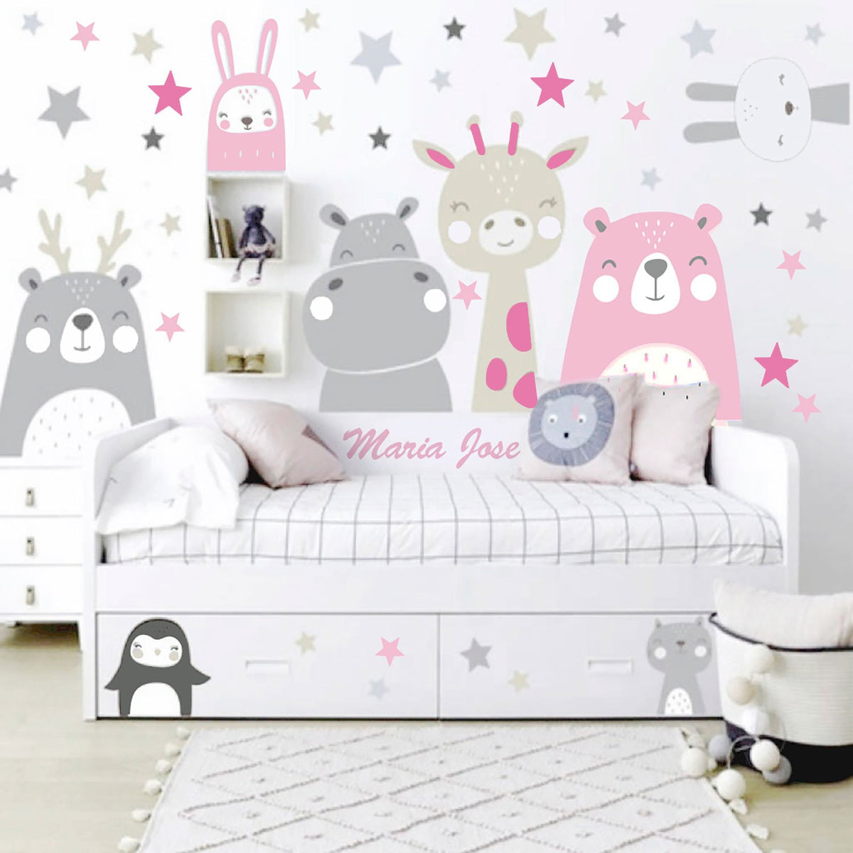 Vinilo Adhesivo Cabezas de Animalitos Estrellas Nombre