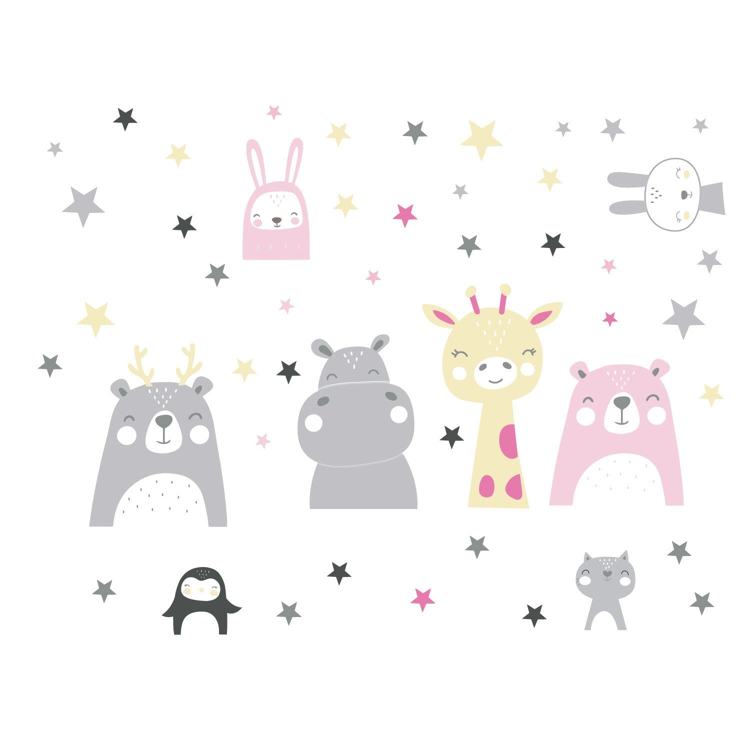 Vinilo Adhesivo Cabezas de Animalitos Estrellas Nombre