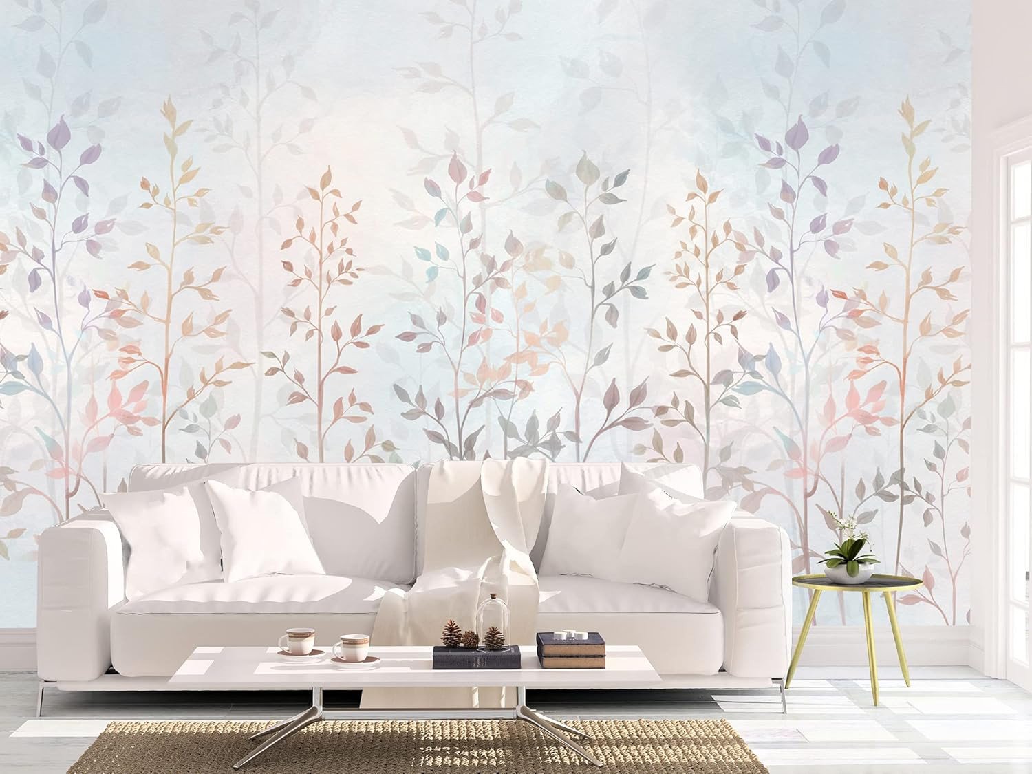 Papel Tapiz Adhesivo Jardín de Plantas y Hojas Pequeñas