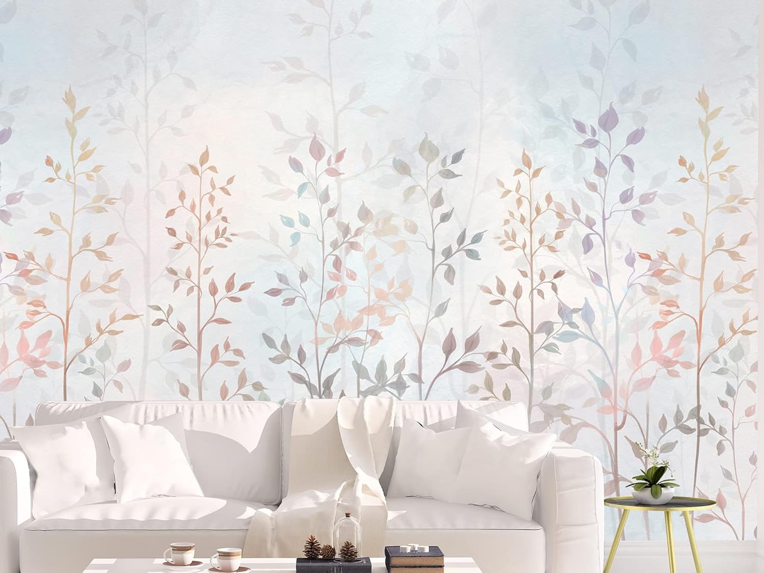Papel Tapiz Adhesivo Jardín de Plantas y Hojas Pequeñas