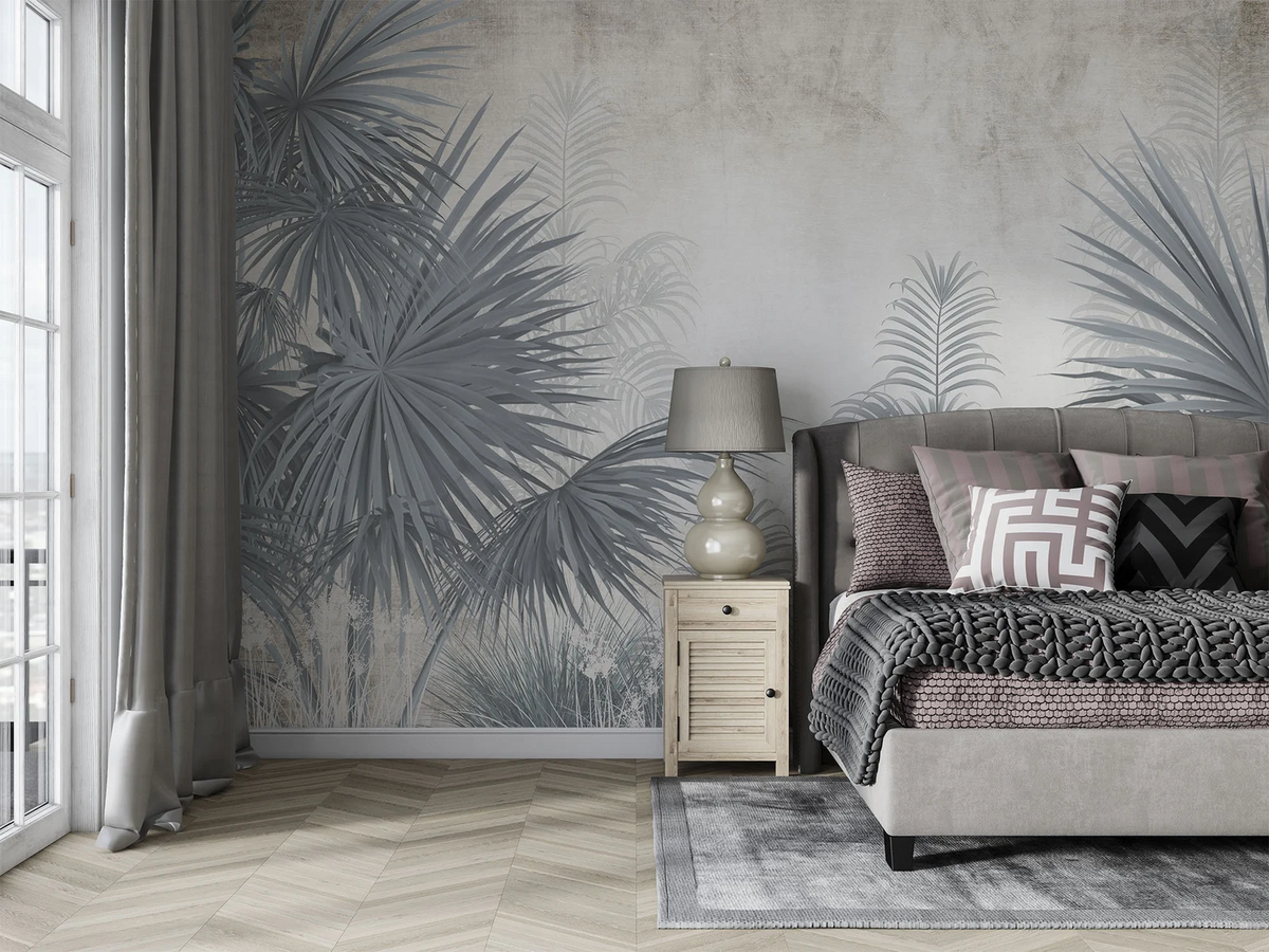 Papel Tapiz Adhesivo de Plantas Tropicales Grises