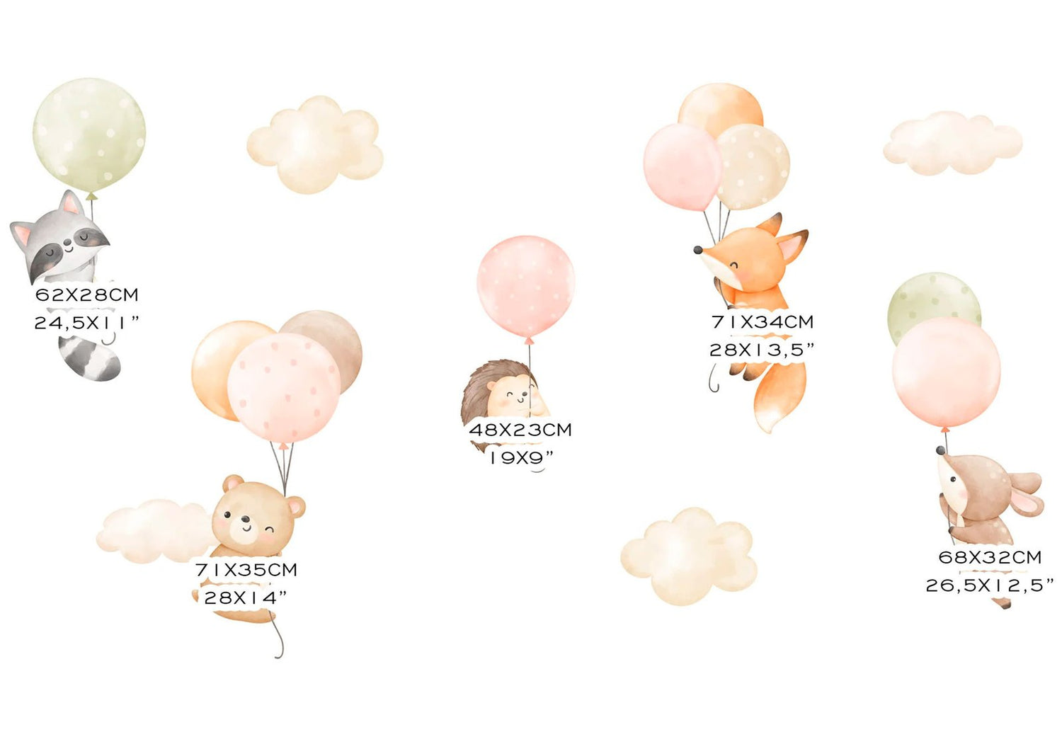 Papel Tapiz Vinilo: Globos, Animales Voladores, Nubes, Estrellas
