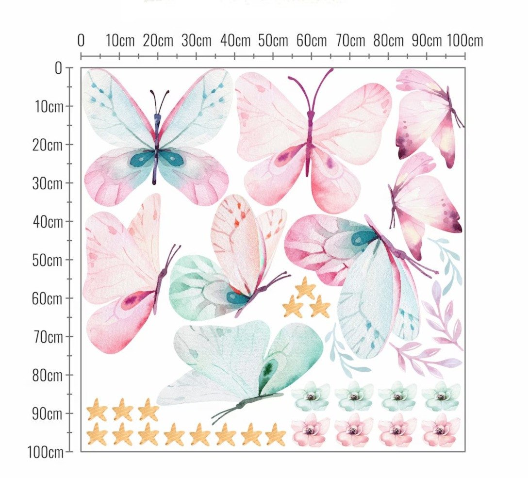Papel Tapiz Acuarela: Mariposas, Flores y Estrellas