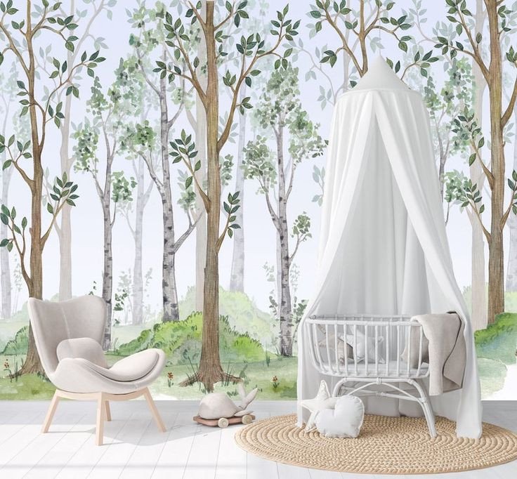 Papel Tapiz Mural Adhesivo Bosque Natural Acuarela