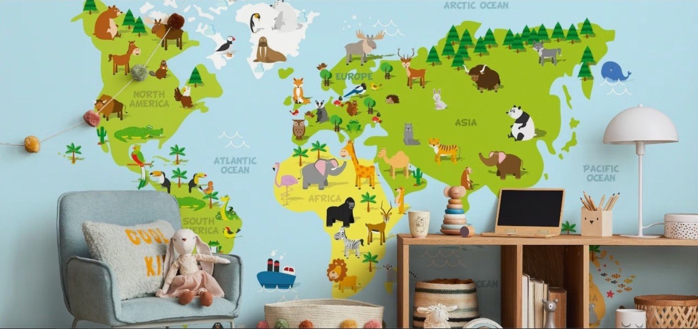 Papel Tapiz "Mapa Naturaleza animal"