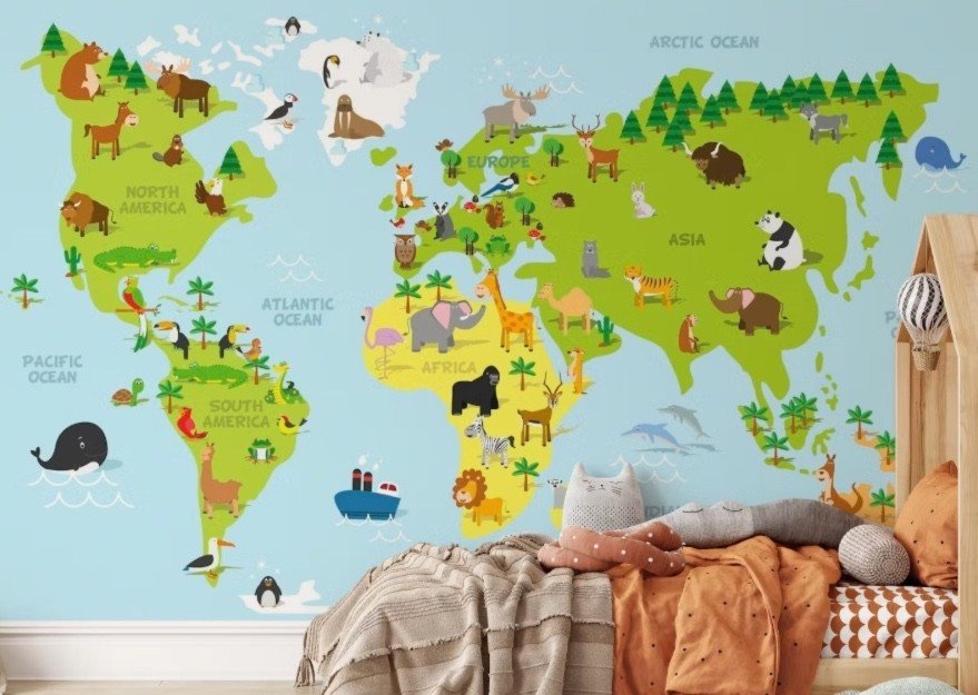 Papel Tapiz "Mapa Naturaleza animal"
