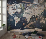 Papel tapiz adhesivo Mapamundi Espacio Planetas
